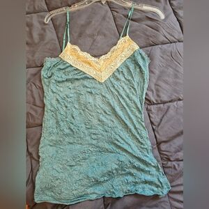 Xhilaration Teal Camisole with Cream Lace Trim